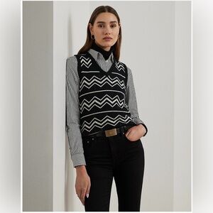 NWT Ralph Lauren Black and White Chevron V Neck Sweater Size S